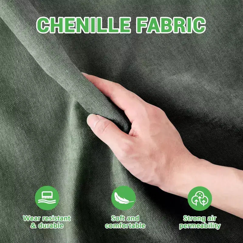 Canapé chenille à cadre en bois avec deux coussins lombaires