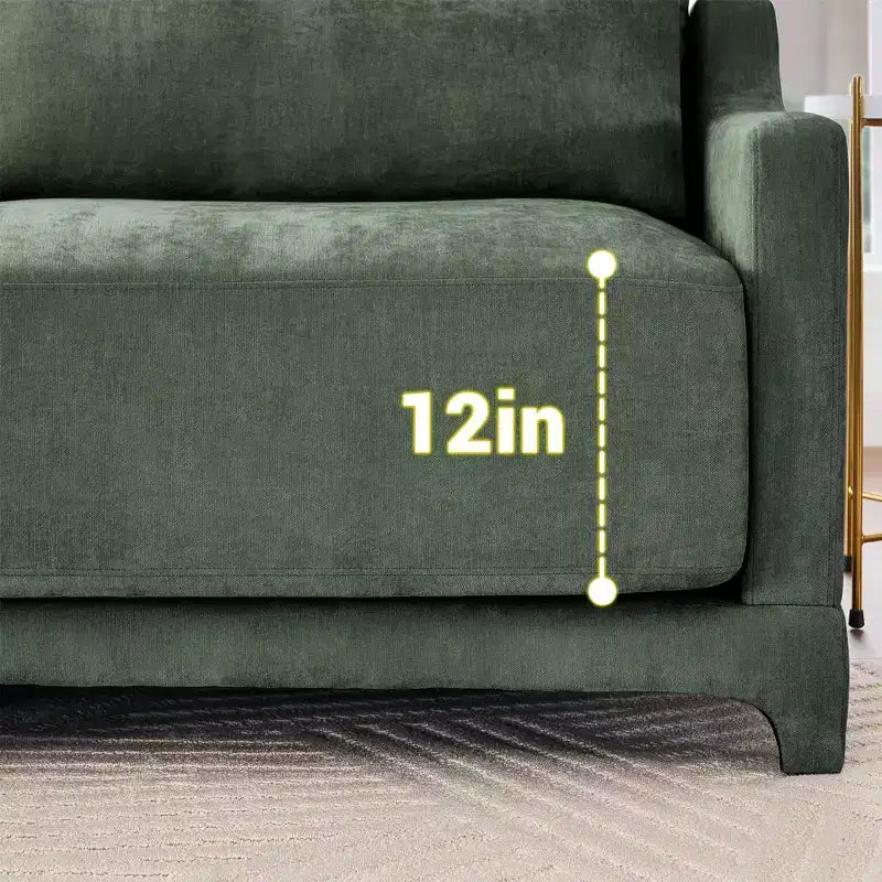Canapé chenille à cadre en bois avec deux coussins lombaires