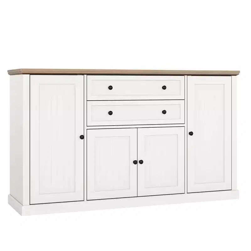 Buffet/Bahut de Rangement 58 po avec 4 Portes et 2 Tiroirs, Meuble de Rangement de Cuisine en Bois Style Ferme, Station de Café