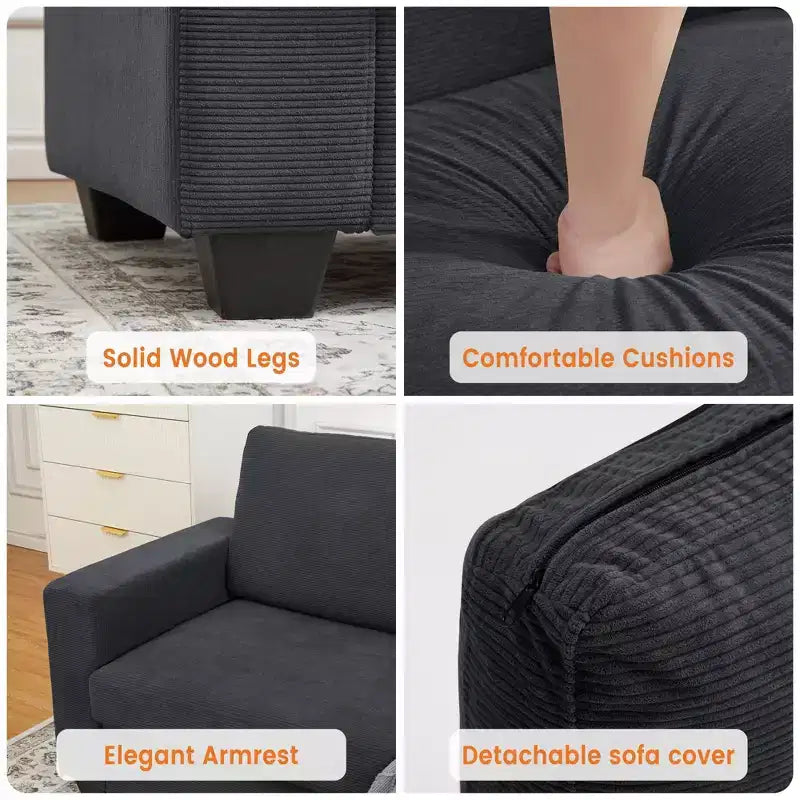 Canapé en velours côtelé avec assise profonde et housses lavables