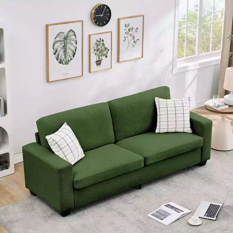 Canapé en velours côtelé avec assise profonde et housses lavables