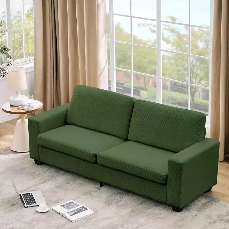 Canapé en velours côtelé avec assise profonde et housses lavables