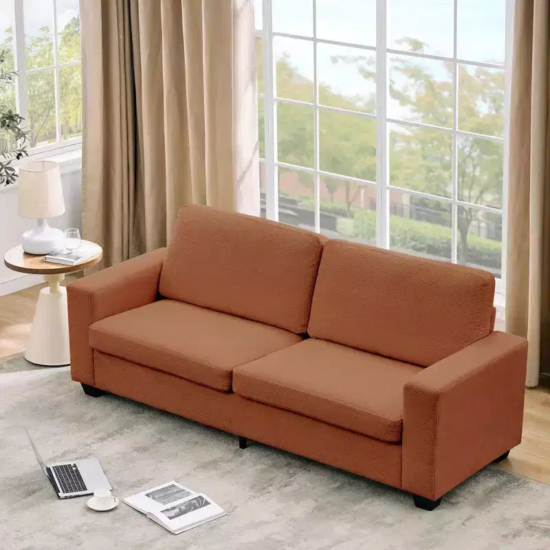 Canapé en velours côtelé avec assise profonde et housses lavables