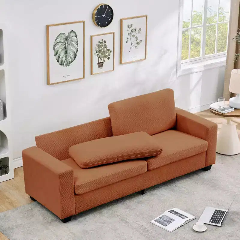 Canapé en velours côtelé avec assise profonde et housses lavables