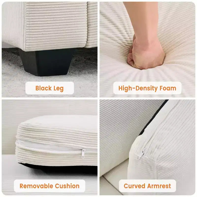 Canapé en velours côtelé avec assise profonde et housses lavables