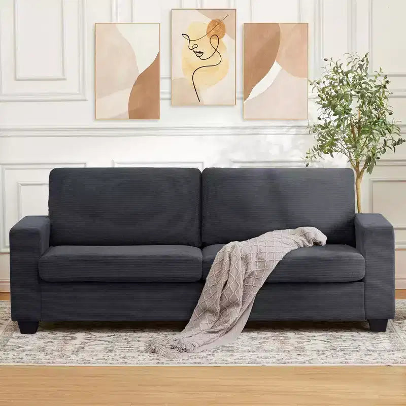 Canapé en velours côtelé avec assise profonde et housses lavables