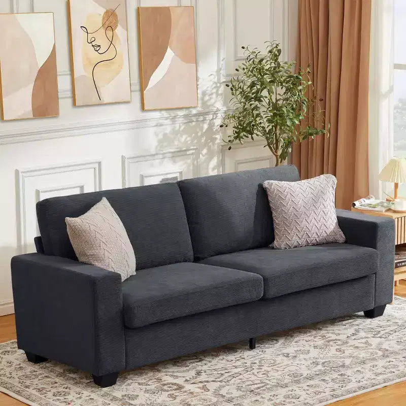 Canapé en velours côtelé avec assise profonde et housses lavables