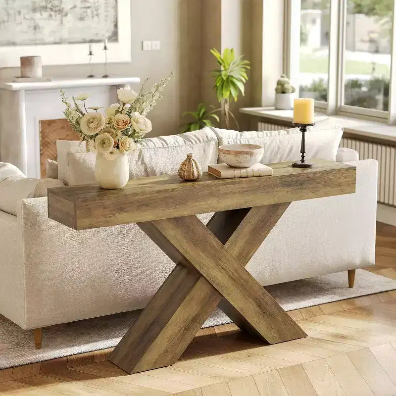 Console d'entrée étroite rustique en forme de X