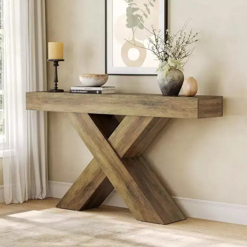 Console d'entrée étroite rustique en forme de X