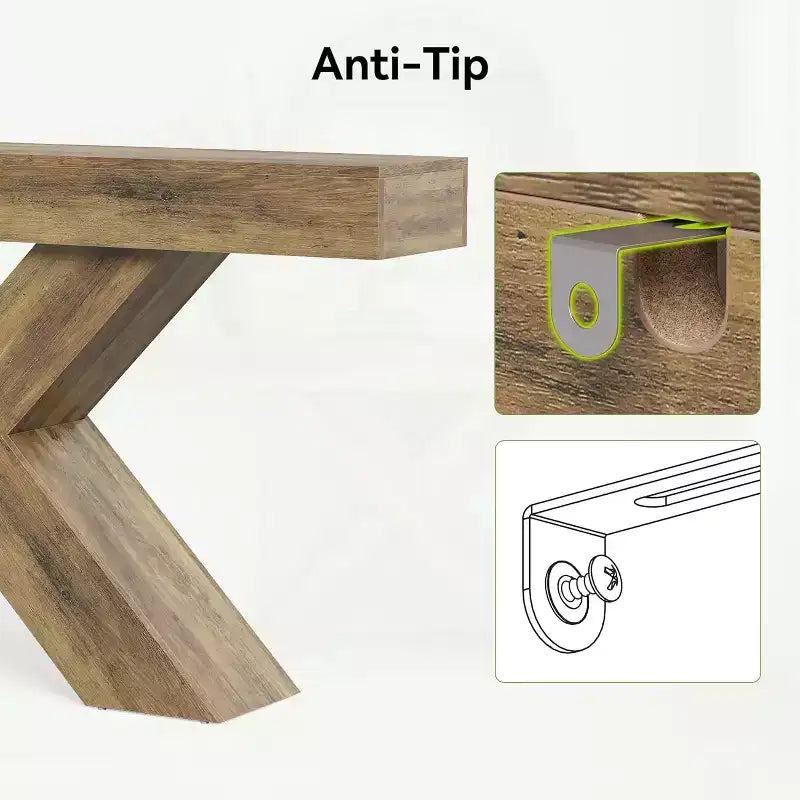 Console d'entrée étroite rustique en forme de X