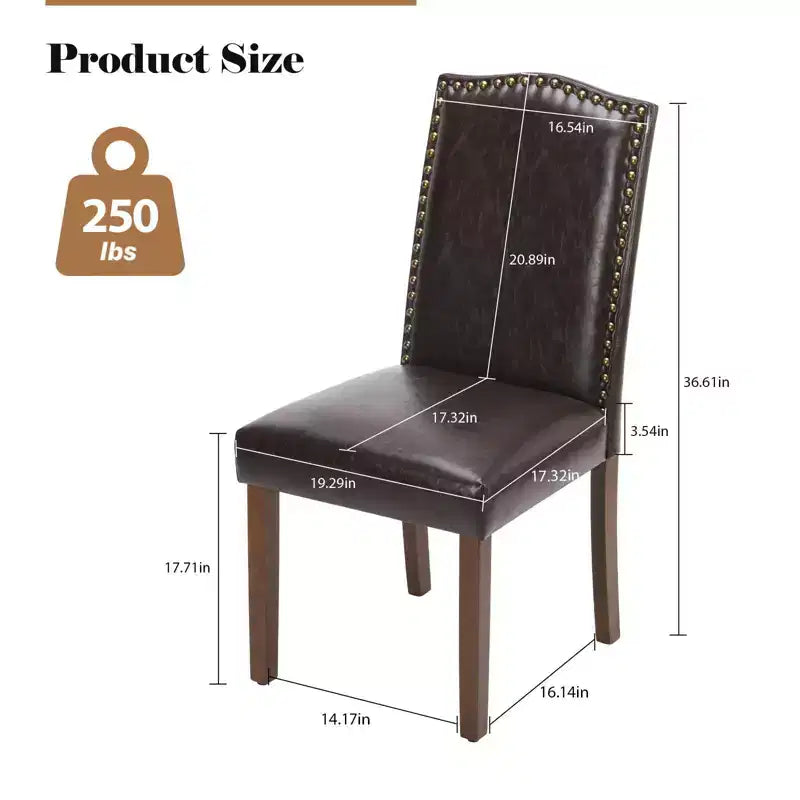 Lot de 2 chaises de salle à manger à dossier haut rembourrées en PU avec garniture cloutée, chaises de salle à manger d'appoint sans accoudoirs pour salle à manger, cuisine