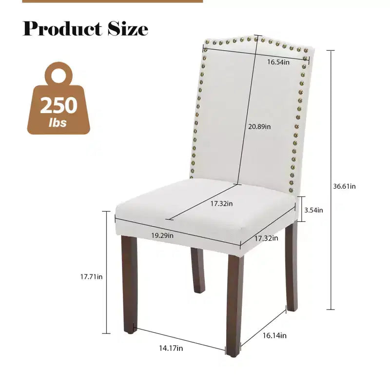 Lot de 2 chaises de salle à manger à dossier haut rembourrées en PU avec garniture cloutée, chaises de salle à manger d'appoint sans accoudoirs pour salle à manger, cuisine