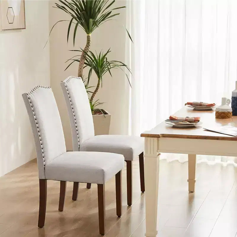 Lot de 2 chaises de salle à manger à dossier haut rembourrées en PU avec garniture cloutée, chaises de salle à manger d'appoint sans accoudoirs pour salle à manger, cuisine