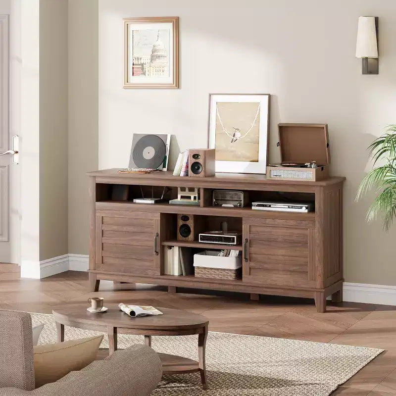 Meuble TV de 160 cm, consoles TV de style ferme moderne pour salon avec étagères réglables, meuble TV pour maison/bureau