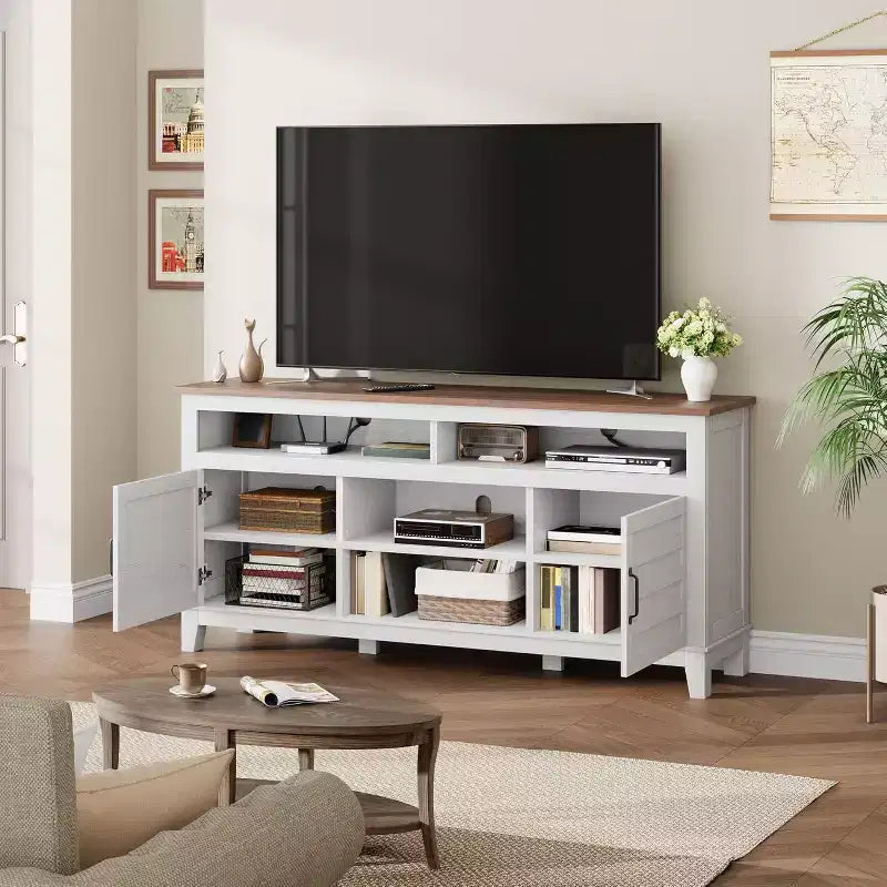 Meuble TV de 160 cm, consoles TV de style ferme moderne pour salon avec étagères réglables, meuble TV pour maison/bureau
