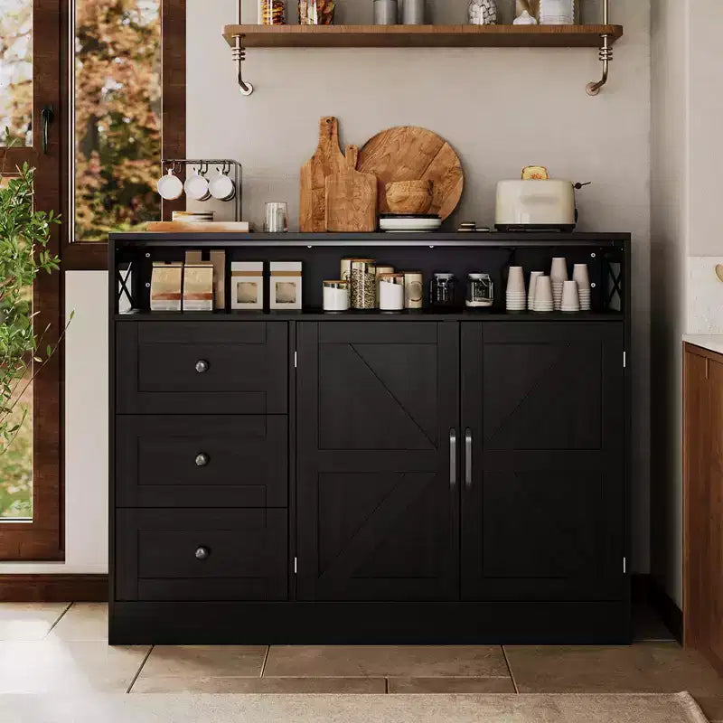 Meuble Buffet de Ferme avec Rangement et Prise de Courant Intégrée, Meuble Buffet avec 2 Portes et 3 Tiroirs pour Salon et Salle à Manger