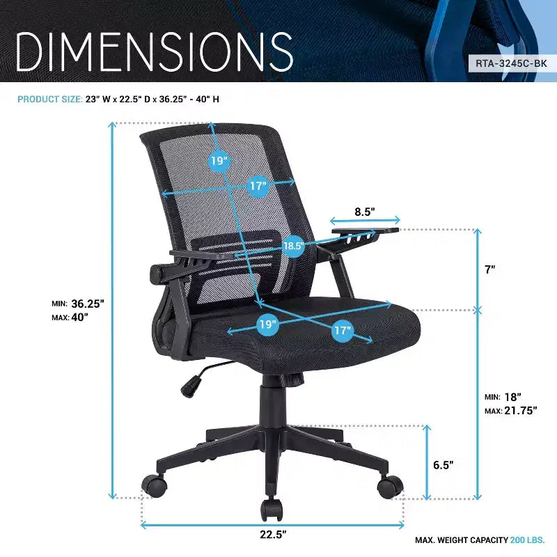 Chaise de bureau ergonomique en maille, chaise rembourrée entrecroisée avec hauteur réglable et roulettes, chaise pivotante pour salle de lecture, bureau, noire