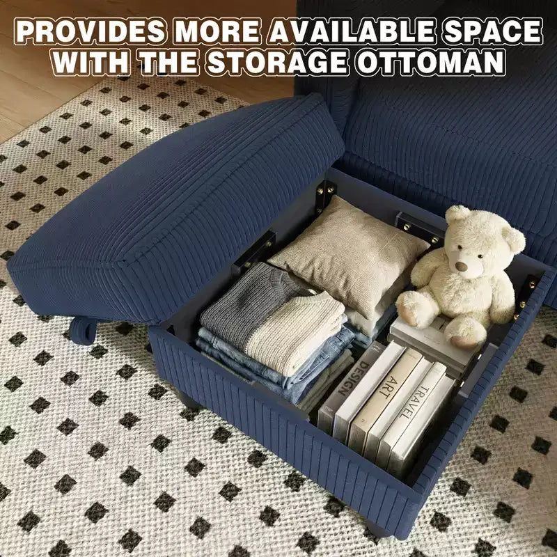 Petit canapé sectionnel, canapé d'angle en L 3 places avec tissu en polyester et pouf mobile pour appartements, bureaux