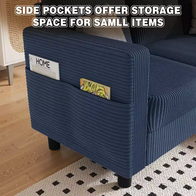 Petit canapé sectionnel, canapé d'angle en L 3 places avec tissu en polyester et pouf mobile pour appartements, bureaux