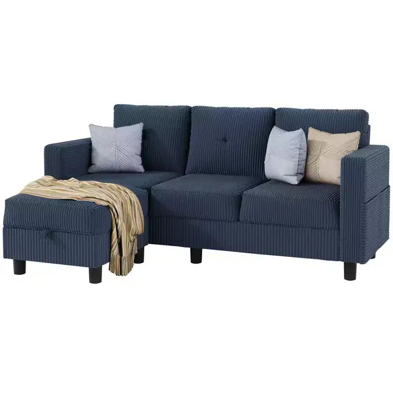 Petit canapé sectionnel, canapé d'angle en L 3 places avec tissu en polyester et pouf mobile pour appartements, bureaux