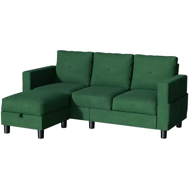 Petit canapé sectionnel, canapé d'angle en L 3 places avec tissu en polyester et pouf mobile pour appartements, bureaux