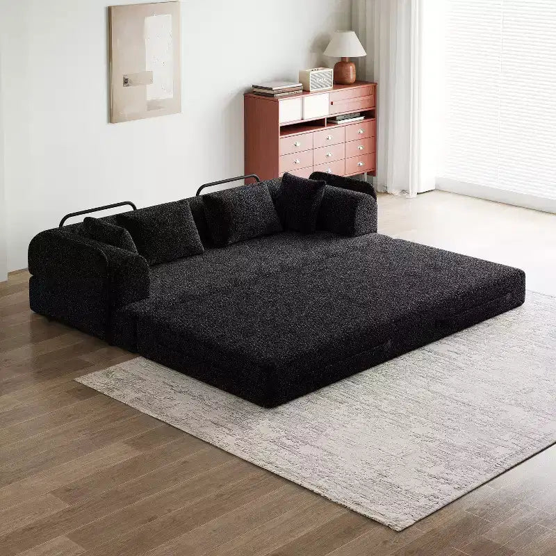 Canapé de sol en chenille verte avec coussin cylindrique