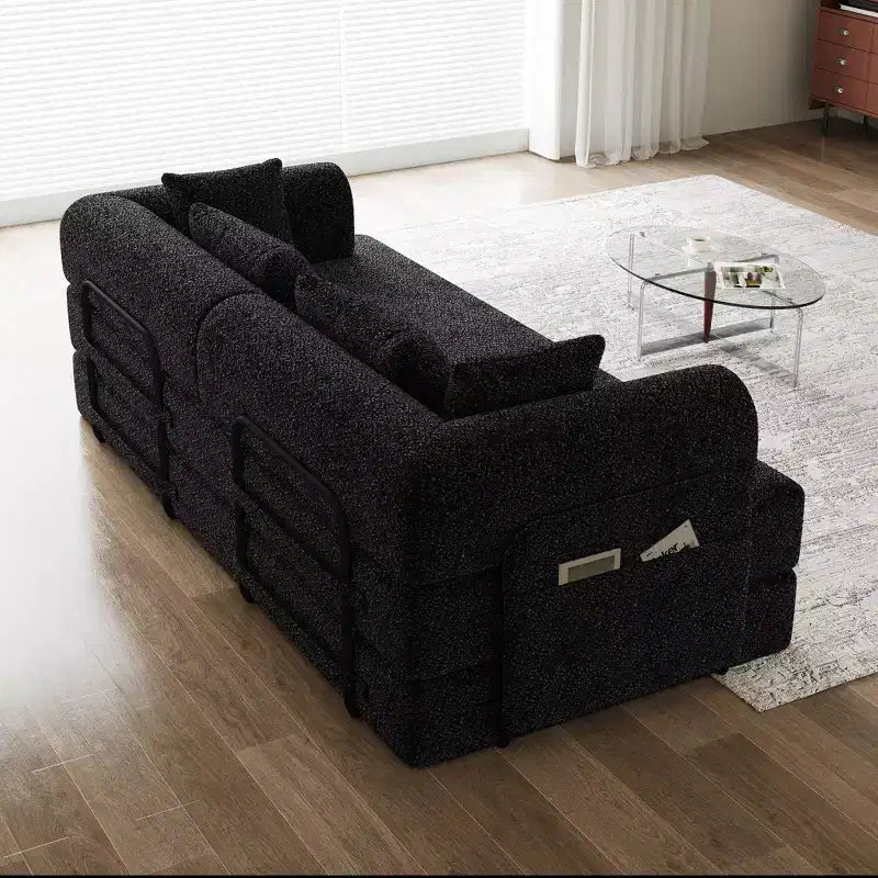 Canapé de sol en chenille verte avec coussin cylindrique