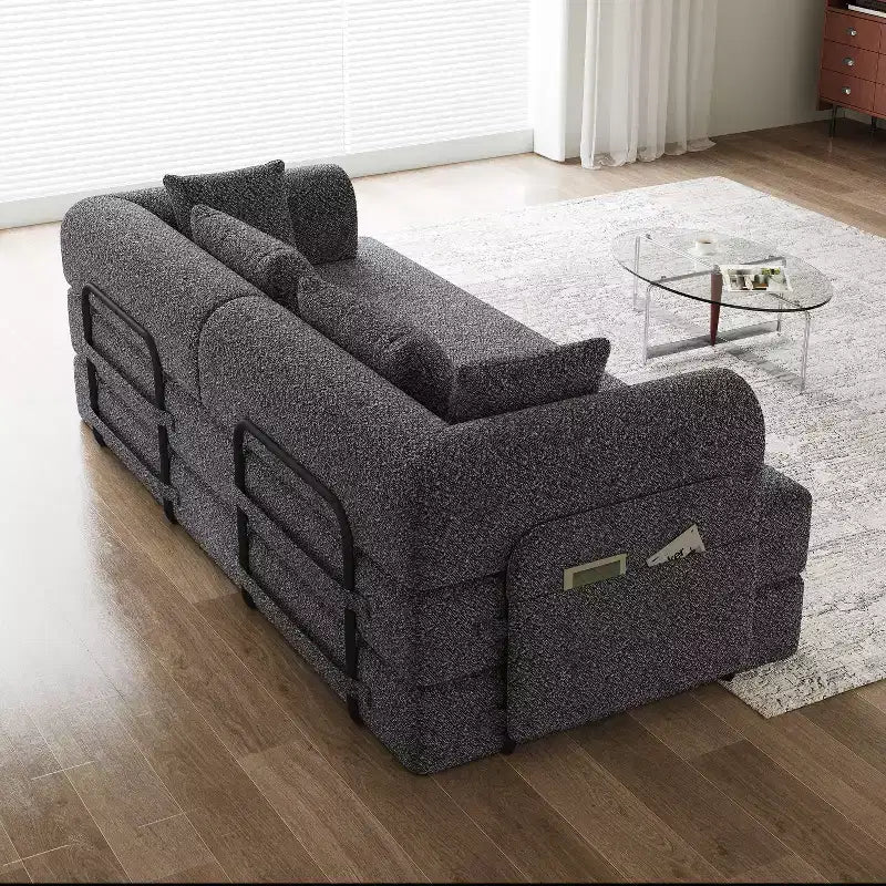 Canapé de sol en chenille verte avec coussin cylindrique
