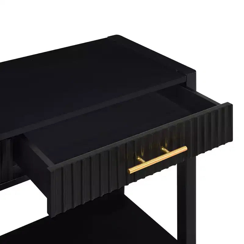 Table d'entrée noire avec trois tiroirs