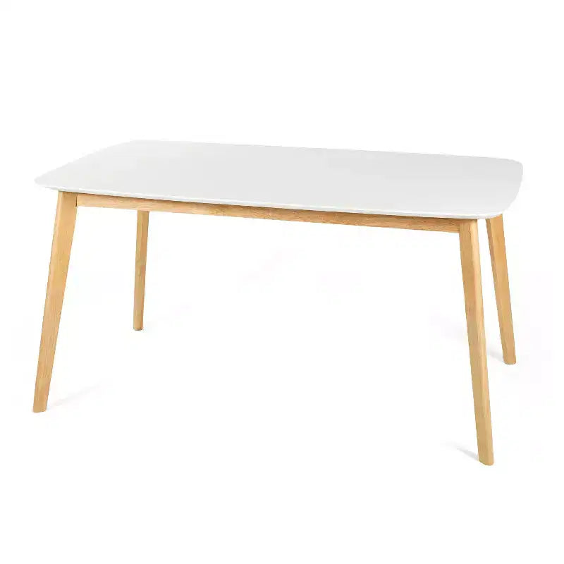 Table blanche minimaliste pieds hévéa