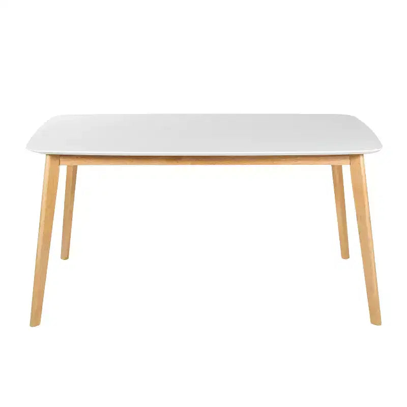 Table blanche minimaliste pieds hévéa