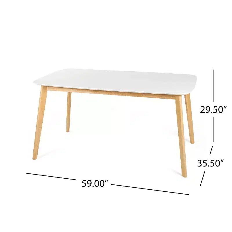 Table blanche minimaliste pieds hévéa