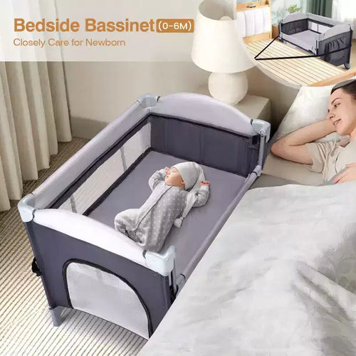 Parc et lit bébé 4-en-1 avec berceau, berceau pour nouveau-né, parc bébé portable pour nourrissons et tout-petits (noir)