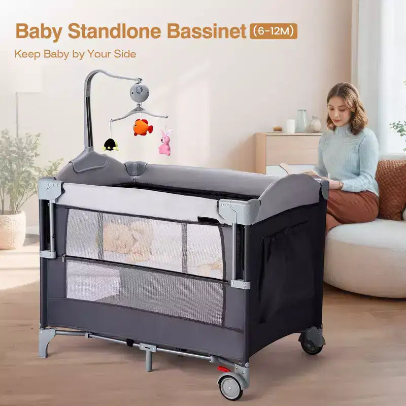 Parc et lit bébé 4-en-1 avec berceau, berceau pour nouveau-né, parc bébé portable pour nourrissons et tout-petits (noir)