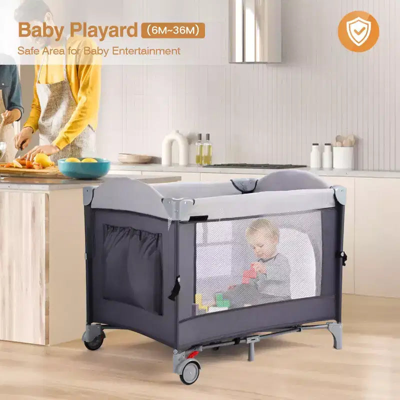 Parc et lit bébé 4-en-1 avec berceau, berceau pour nouveau-né, parc bébé portable pour nourrissons et tout-petits (noir)
