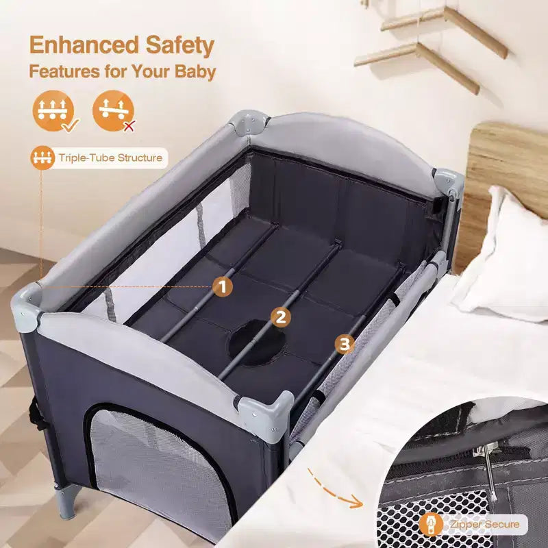 Parc et lit bébé 4-en-1 avec berceau, berceau pour nouveau-né, parc bébé portable pour nourrissons et tout-petits (noir)