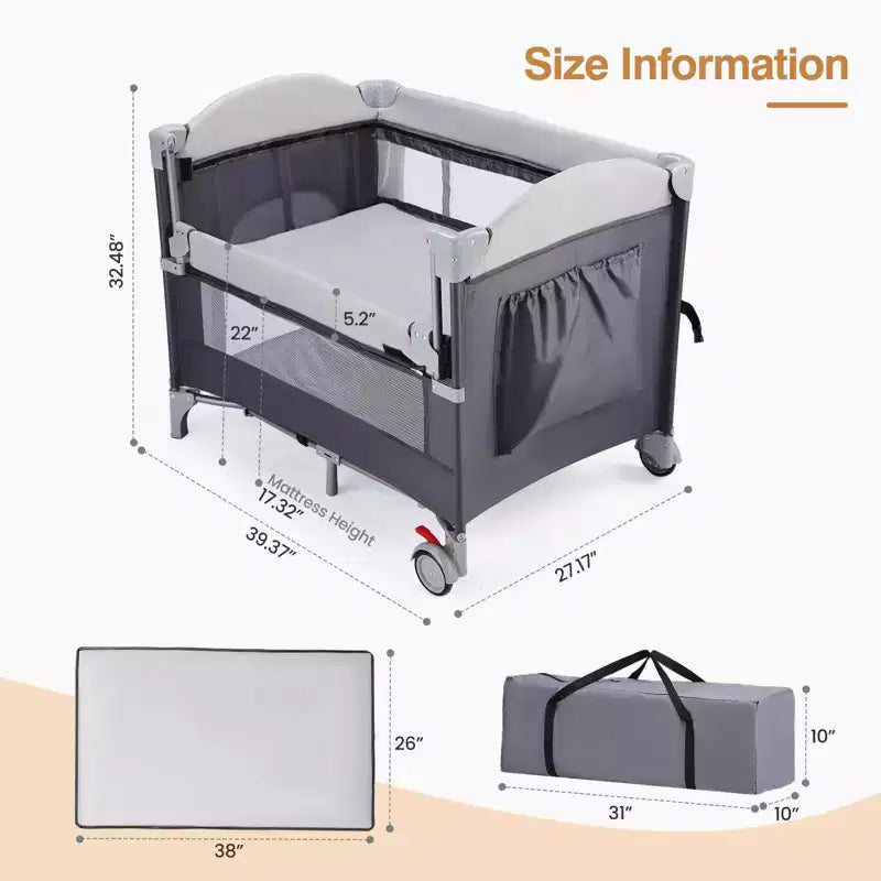 Parc et lit bébé 4-en-1 avec berceau, berceau pour nouveau-né, parc bébé portable pour nourrissons et tout-petits (noir)