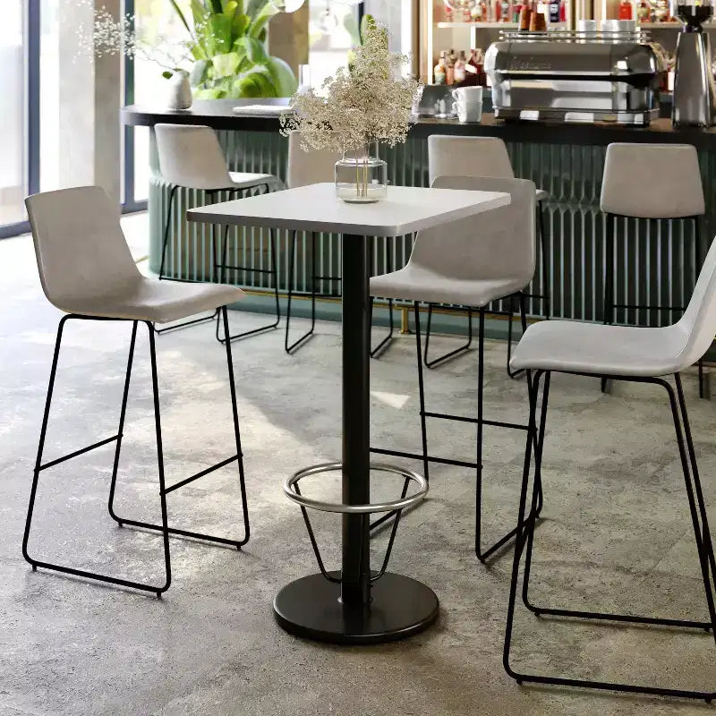 Dessus de table rectangulaire en stratifié 24" x 30" avec base de table hauteur bar ronde 18" et repose-pieds