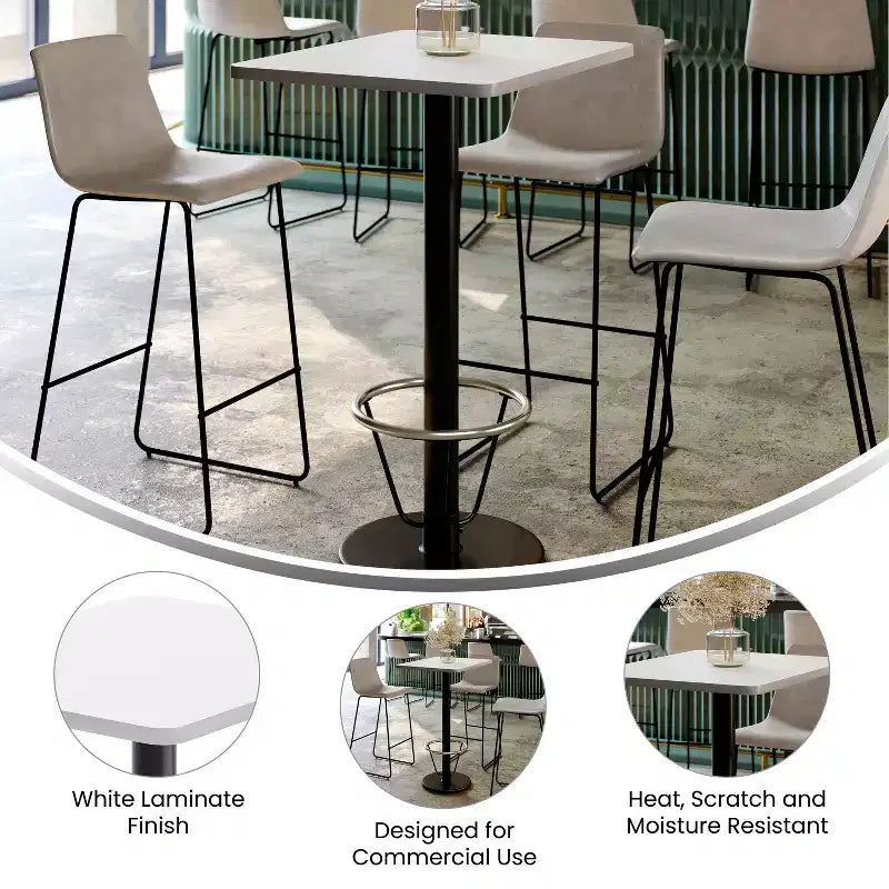 Dessus de table rectangulaire en stratifié 24" x 30" avec base de table hauteur bar ronde 18" et repose-pieds