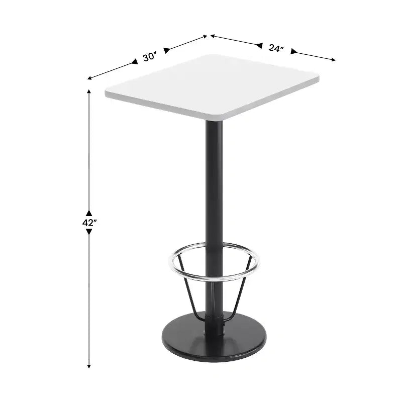 Dessus de table rectangulaire en stratifié 24" x 30" avec base de table hauteur bar ronde 18" et repose-pieds