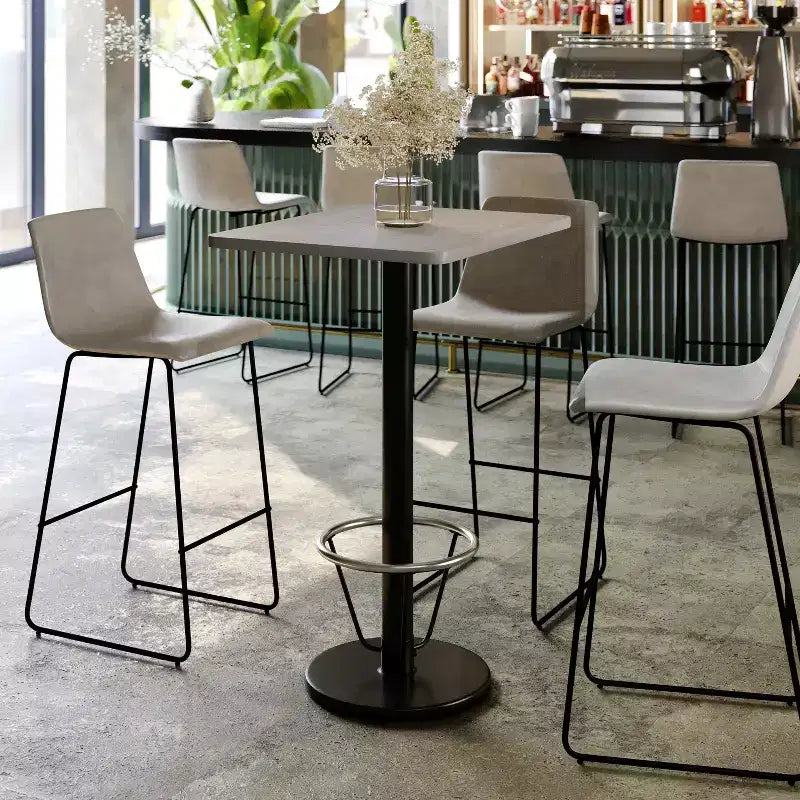 Dessus de table rectangulaire en stratifié 24" x 30" avec base de table hauteur bar ronde 18" et repose-pieds