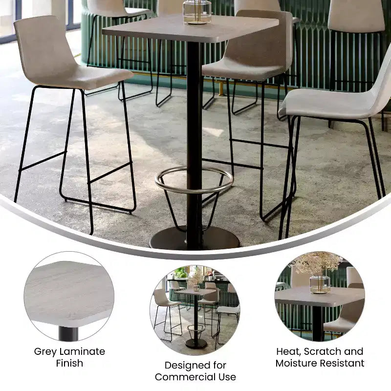 Dessus de table rectangulaire en stratifié 24" x 30" avec base de table hauteur bar ronde 18" et repose-pieds
