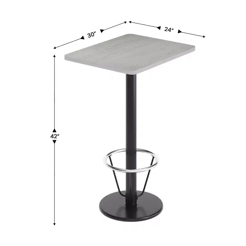Dessus de table rectangulaire en stratifié 24" x 30" avec base de table hauteur bar ronde 18" et repose-pieds