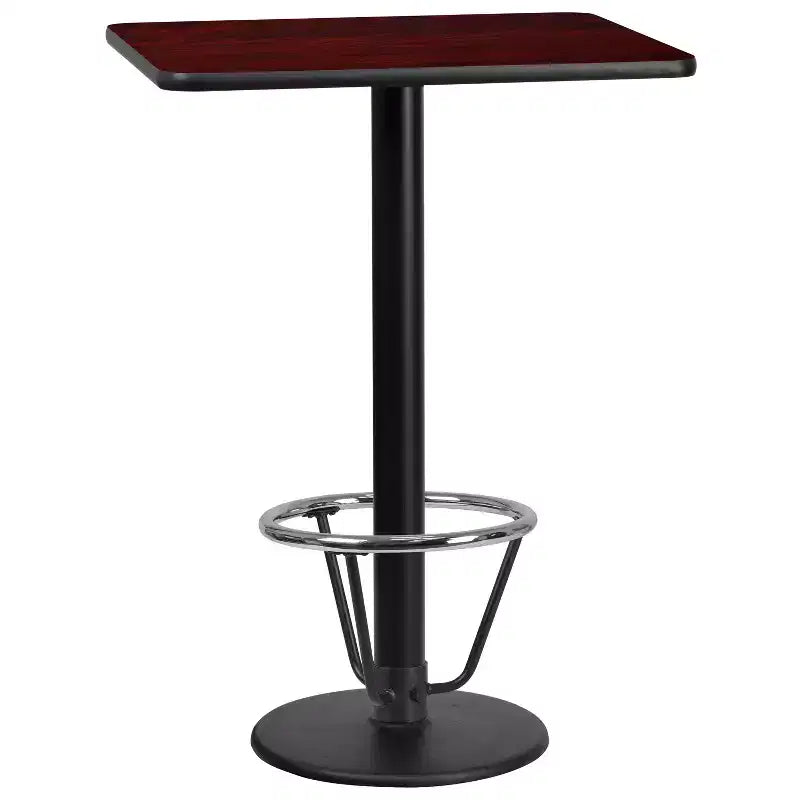 Dessus de table rectangulaire en stratifié 24" x 30" avec base de table hauteur bar ronde 18" et repose-pieds