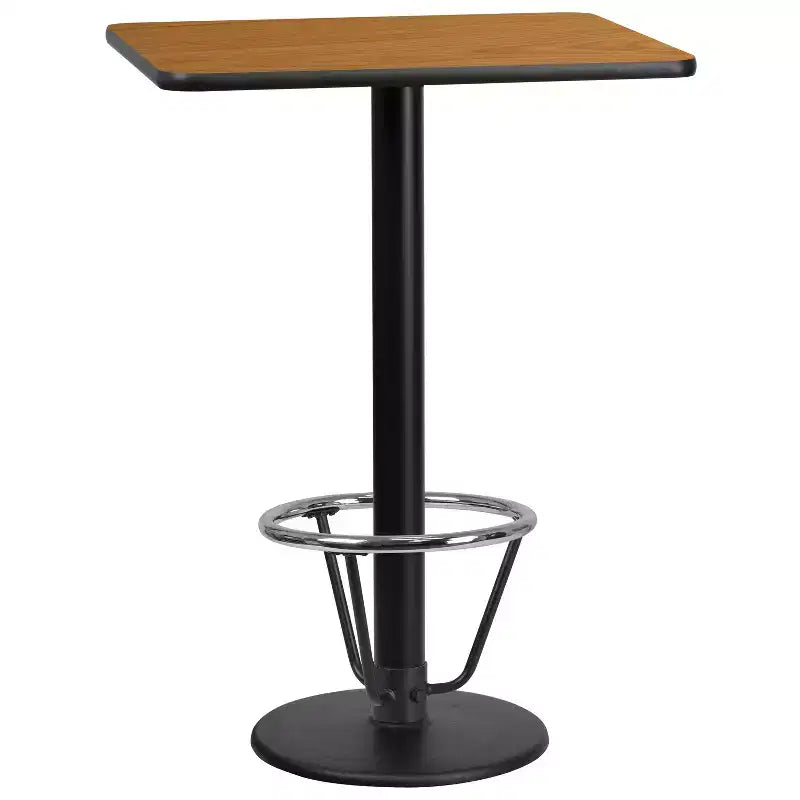 Dessus de table rectangulaire en stratifié 24" x 30" avec base de table hauteur bar ronde 18" et repose-pieds