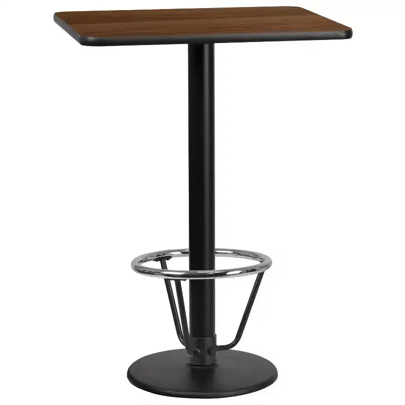 Dessus de table rectangulaire en stratifié 24" x 30" avec base de table hauteur bar ronde 18" et repose-pieds
