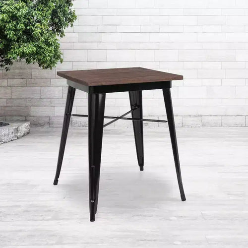 Table d'intérieur carrée en métal de 23,5 po avec plateau en bois rustique
