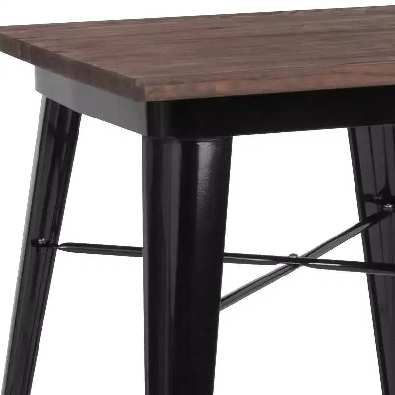 Table d'intérieur carrée en métal de 23,5 po avec plateau en bois rustique