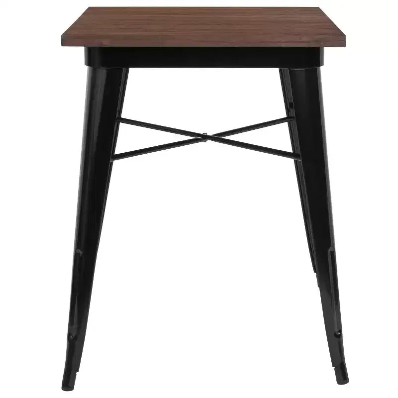 Table d'intérieur carrée en métal de 23,5 po avec plateau en bois rustique